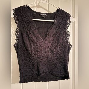 Like new! Express Black Lace V-Neck Going Out Cropped Top